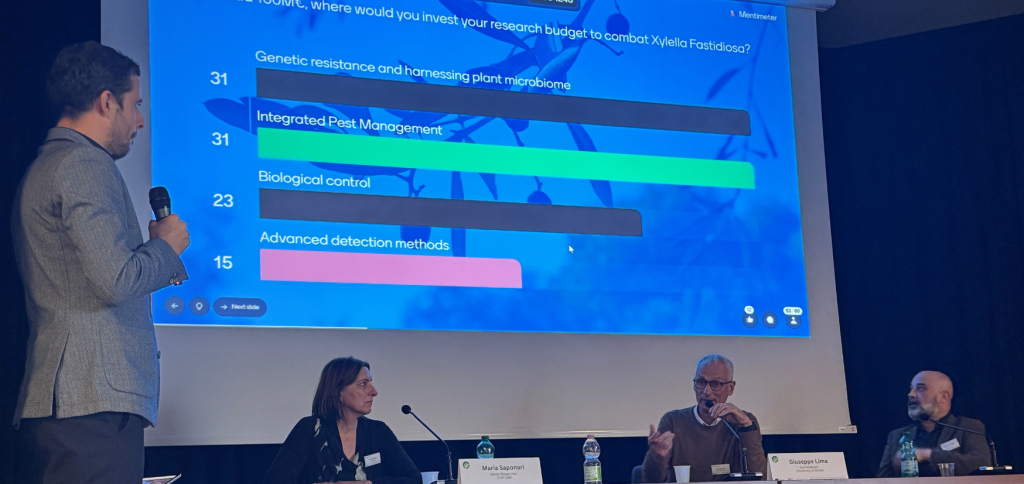 Image depicts a panel at the BIOVEXO Final Event with an interactive polling opportunity in the background.